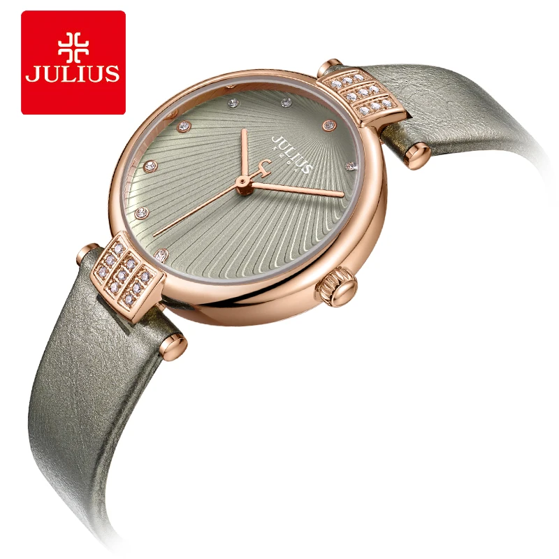 Hot Rhinestones Julius Lady Women's Watch Fashion Hours Bracelet Real Blue Leather Girl's Birthday Gift Box