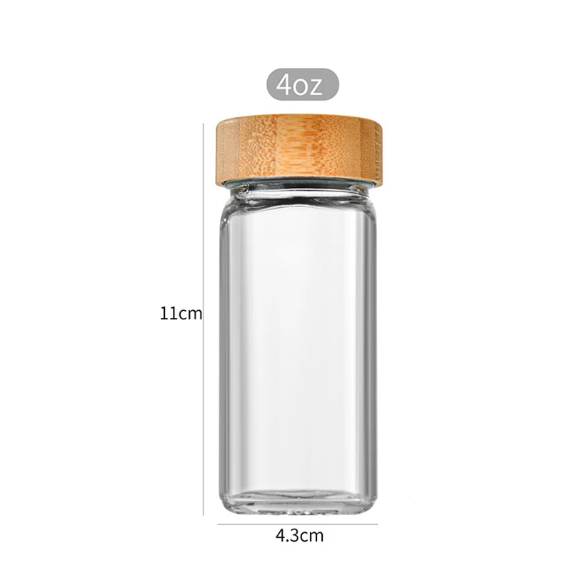 3pcs Glass Seasoning Bottle with Bamboo Cover Cap Clear Square Salt Jar Kitchen Condiment Bottle Storage Bottle Seasoning Tools