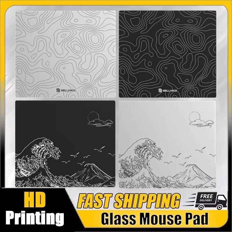 For W-Wallhack Glass Gaming Mouse Pad Extra Large Japanese Wave Lines Table Mat Non Slip Ultra Glass Mousepad Game Accessories
