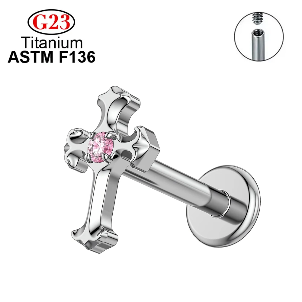 ASTM F136 Titanium CZ Cross Stud Earrings
