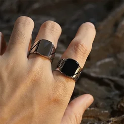 Classic Simple Geometric Stone Rings Stainless Steel Unisex Party Gift For Men Vintage Women Unisex Square Jewelry Wholesale