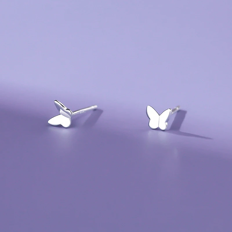 SOFTPIG 100% 925 Sterling Silver Tiny Butterfly Stud Earrings for Women Trendy Fine Jewelry MInimalist Ear Hole Care Accessories