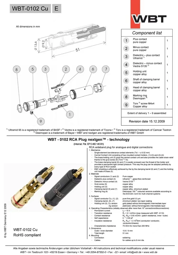 Najwyższa jakość WBT wtyczka RCA 0102Cu czyste miedziane złote platerowane HiFi audiofilski wtyk audio wzmacniacz CD DVD audio złączki kablowe