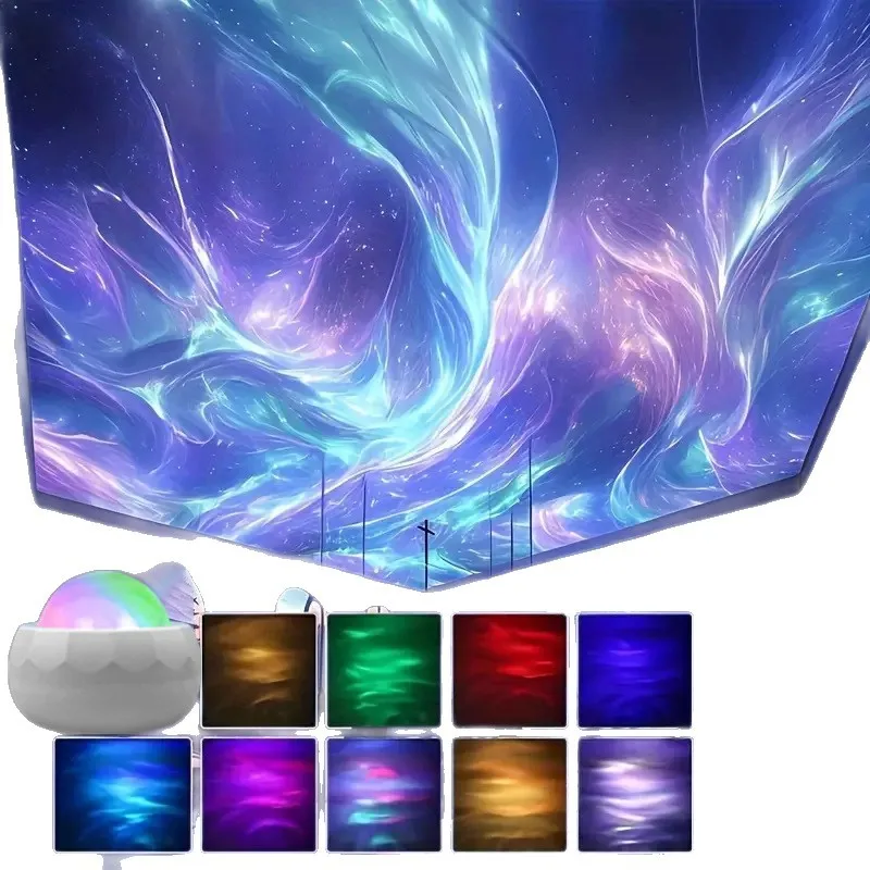 360 °   Projetor LED Aurora Rotativo, 7 Modos RGB, Luz Noturna USB com Controle Remoto para Decoração de Quarto e Home Theater