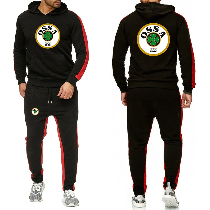 2025 Spring And Autumn Men's OSSA Logo Classic Retro Motorcycle Logo Print Daily Commute Premium Hoodies Pants Suits