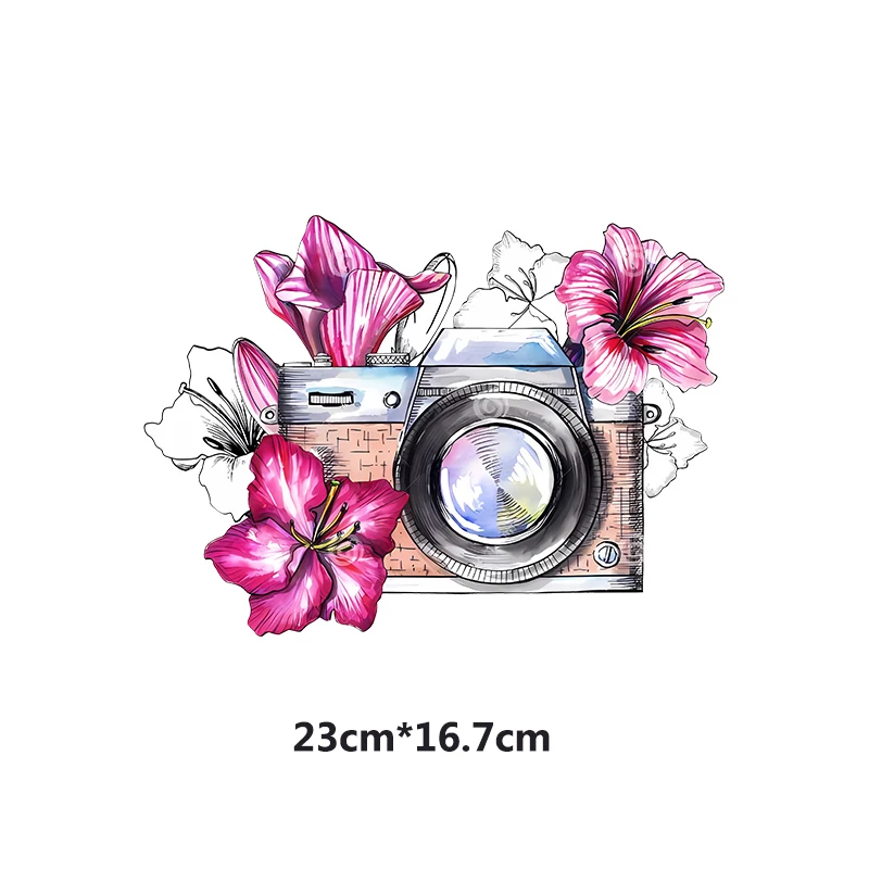 Lily Flower Camera Heat Transfer Clothes Stickers Iron On Patches Diy Heat Transfer Sticker For Shirt Decal Factory Wholesale