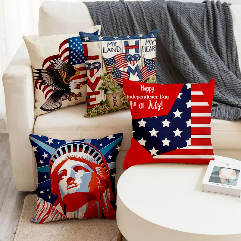 

Independence Day Statue Of Liberty Printed Soft Square Pillowslip Linen Blend Cushion Cover Pillowcase Living Room Home Decor