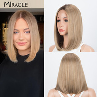 MIRACLE Straight Synthetic Lace Wig for Women 613 Blue Blonde Wig Natural Cosplay Wigs Fake Hair Short Bob Wig Heat Resistant