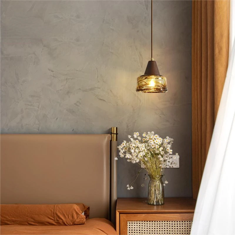 Retro glass chandelier Medieval minimalist bedside luxury creative restaurant balcony porch brass lamp