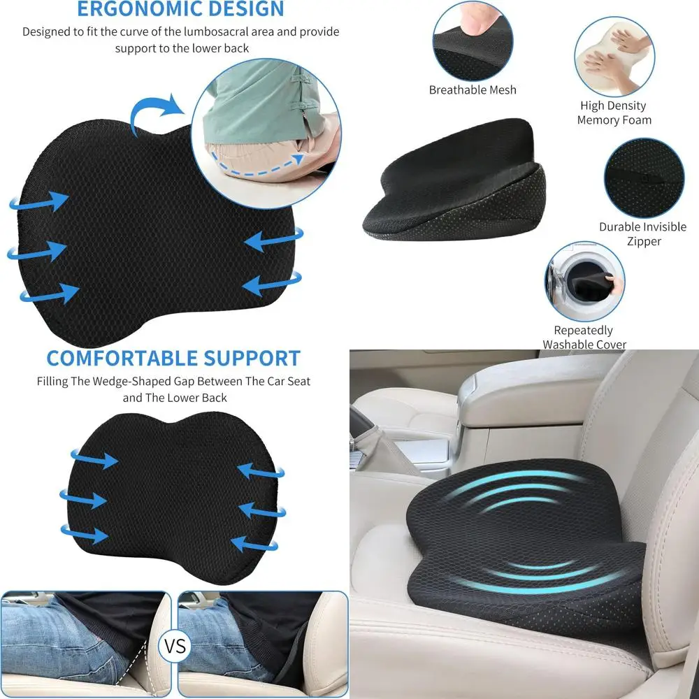 

Car Seat Cushion for Car Seat Driver- Memory Foam Car Seat Cushions for Driving - Low Back & Tailbone Pain Relief Car Seat Pad (