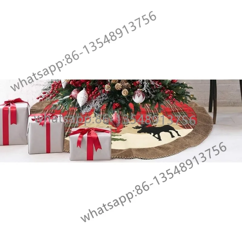 

Натуральные рождественские украшения, клетчатая нашивка, елочная юбка, фартук с украшением для рождественской елки