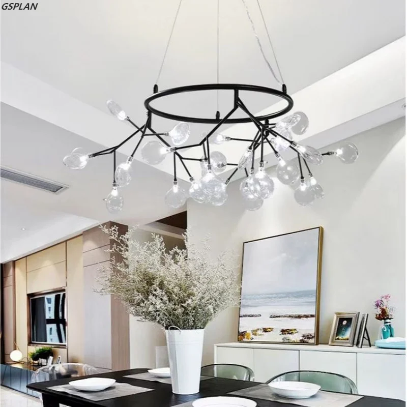 GSPLAN Modern Tree Shaped Chandelier Decorative Round Chandelier Hanging Led Chandelier Modern Firefly Round Chandelier