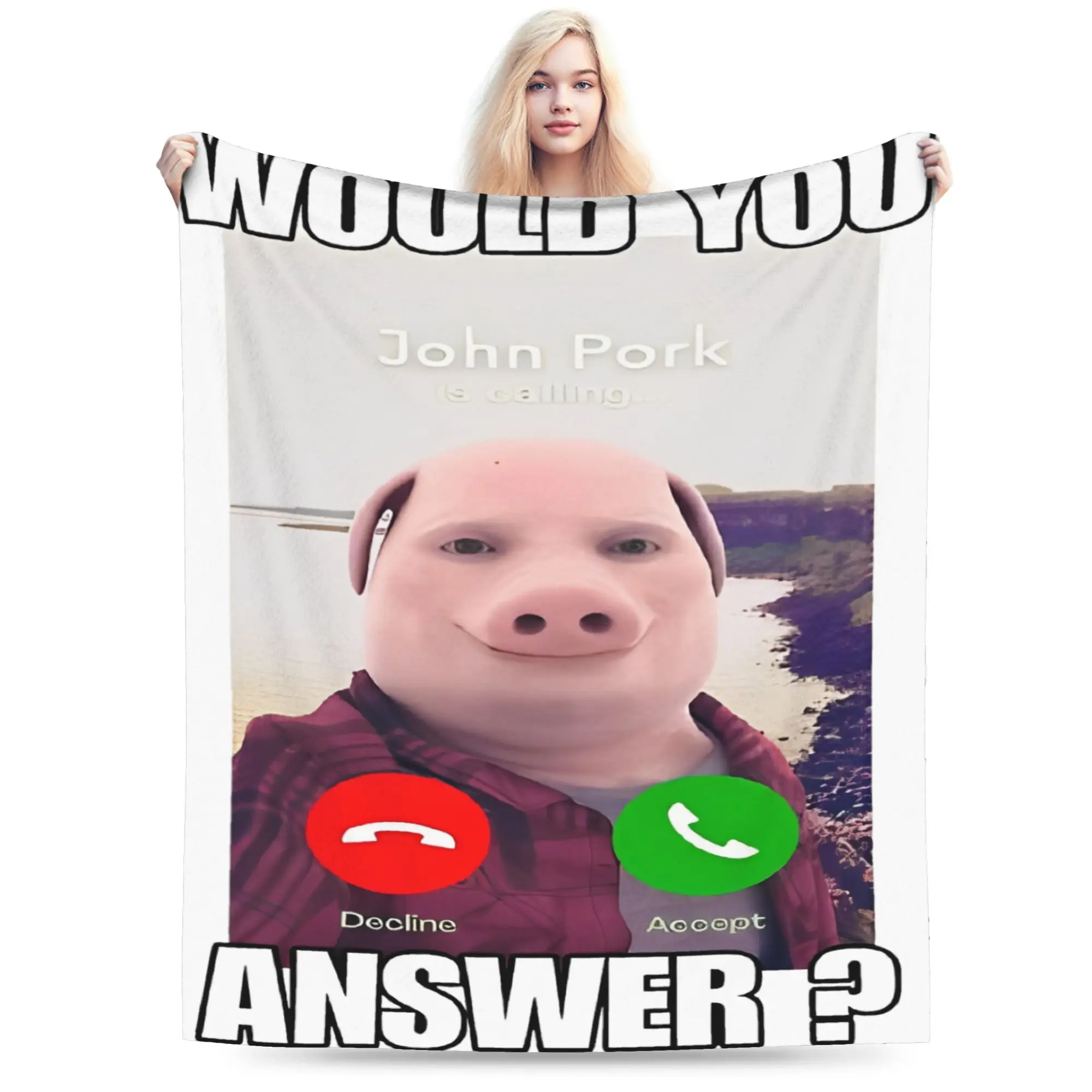 John Pork Is Calling Funny Meme  Stuff Blankets Ultra-Soft Flannel  Throw Blankets Relax Plush Thin Quilt