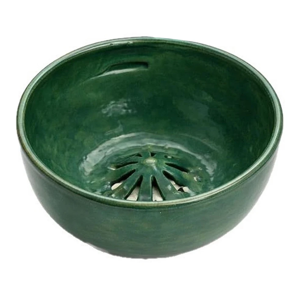 1Pc Green Self-Rotating Berry Washing Bowl Pottery Fruit Vegetable Cleaner With Drain Base For Kitchen Dining Serving Dish