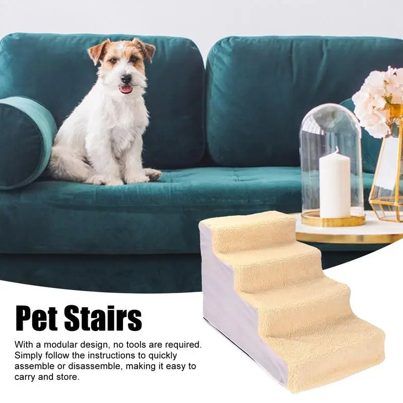 

Pet Stairs 4 Step Small Dog Cat Dog Ladder House Pet Flannel Ramp Ladder Anti Slip Comfortable Removable Dogs Bed Stairs