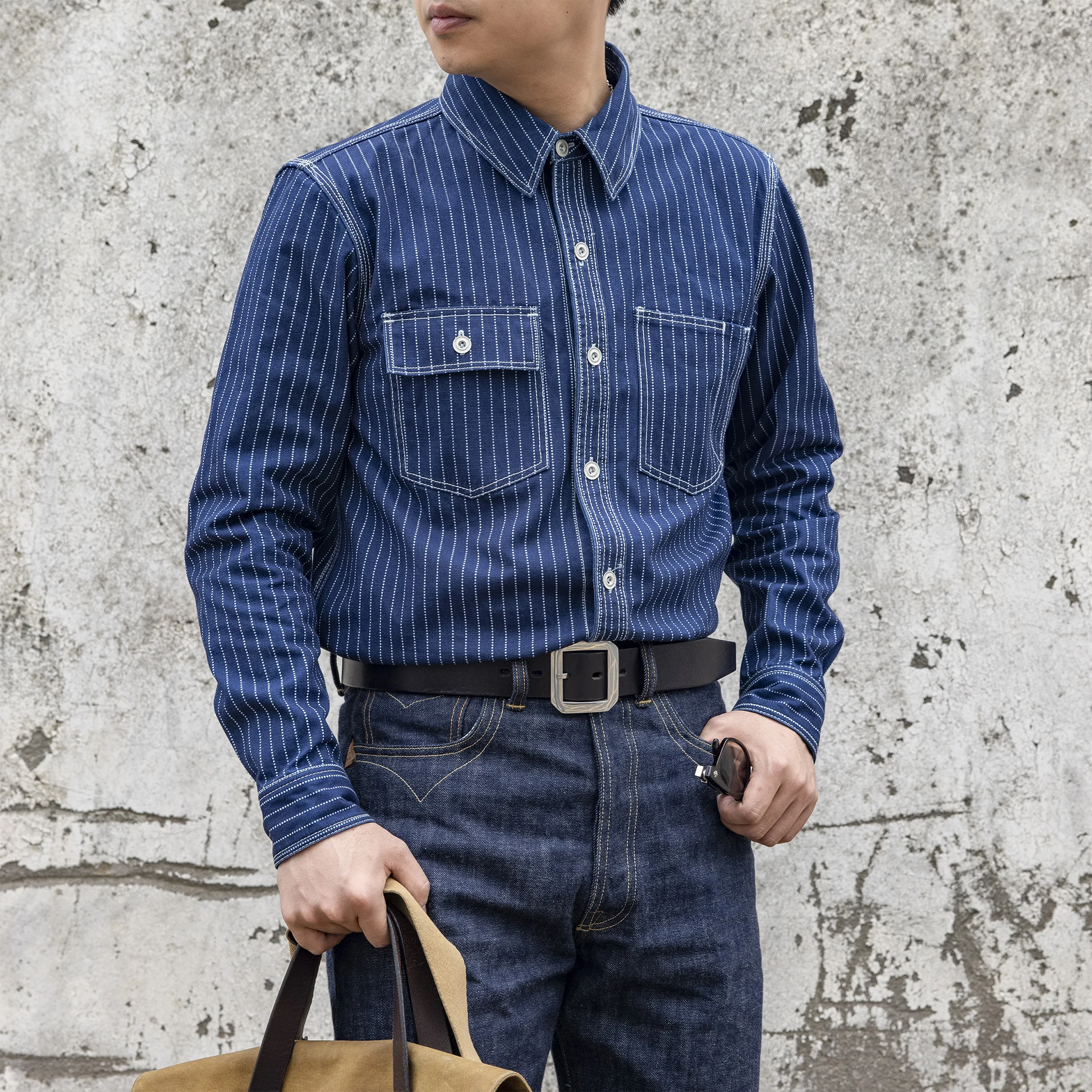ST-0064 Big US Size Genuine Quality Vintage Looking Loose Fitting Mans 100% Cotton 11oz Denim Wabash Shirt
