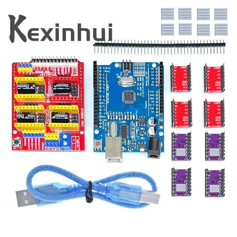 CNC Shield V3 Engraving Machine 3D Printe+ 4pcs DRV8825 Or A4988 Driver Expansion Board For Arduino + UNO R3 With USB Cable