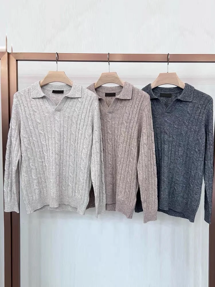 

Warm Busin Casual Long Sve Knitted irt for Men Pure Color Collared Sweater Autumn Winter New Sle Loose Fit Mal...