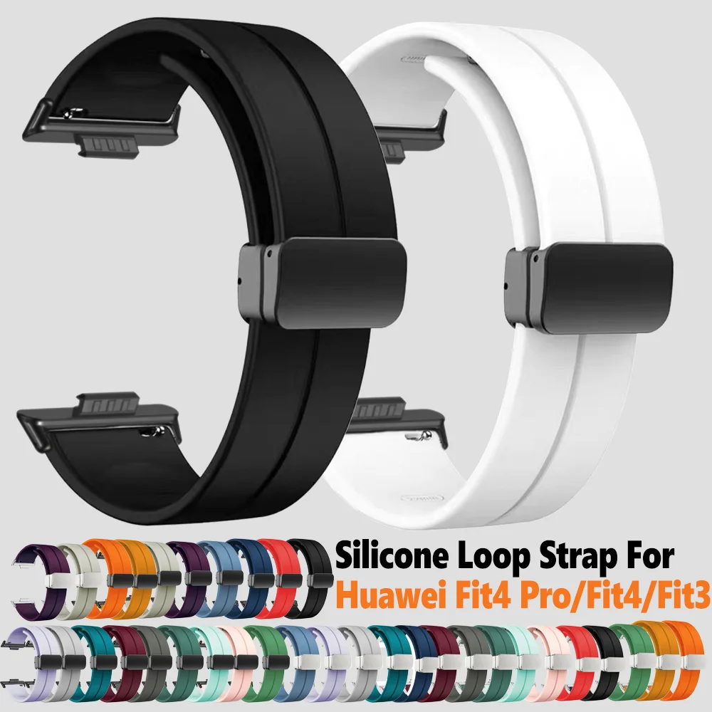 Banda de silicone magnética para huawei relógio ajuste 4 pro cinta correa masculino pulseira de laço macio para huawei ajuste 3 ajuste 4 pulseiras de relógio substituídas