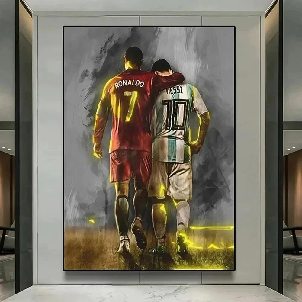 Football Star Messi C Ronaldo Poster Frameless Watercolour  Living Room Study Decoration Home Decor Collection Fan Gifts