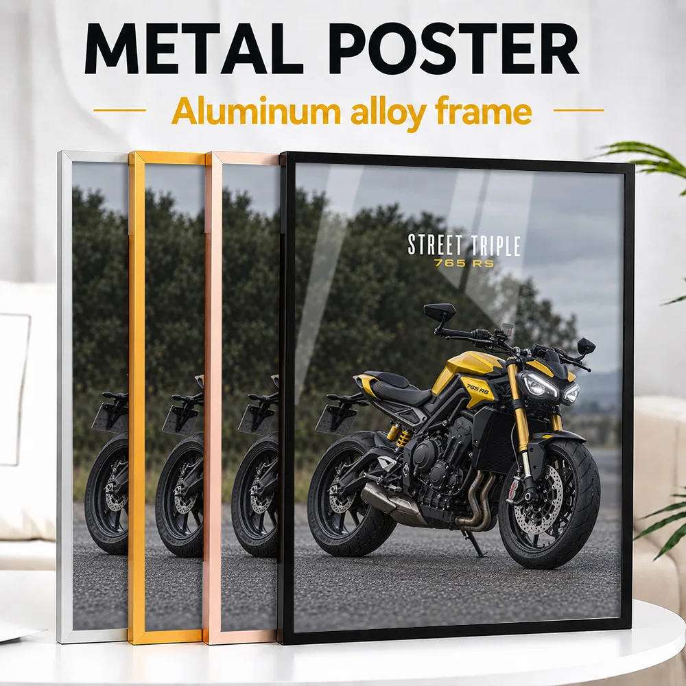 British Street Triple 765 RS Cosmic Yellow Motorcycle Framed Metal Poster Personalized Rider Culture Wall Art For Home Office