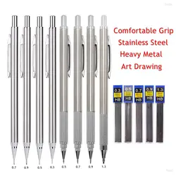 Metal Mechanical Pencils Set with Lead Refills Drafting Automatic Pencil 0.3, 0.5, 0.7, 0.9, 1.3, 2.0mm 2B HB For Art Supplie