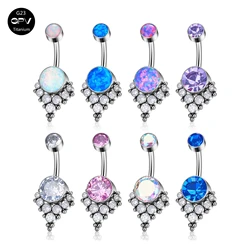 Luxury Tiara Shaped Navel Nail G23 Titanium With Two Ends Inlaid With Zircon Opal National Wind Ladies Piercing Navel Ring