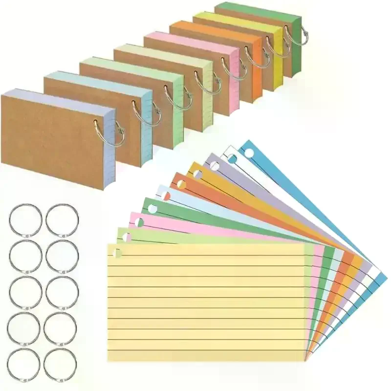 50 Pages Loose-Leaf Horizontal Line Index Cards Binder-Compatible Flash Revision Cards Study Office Note Pads For School Work