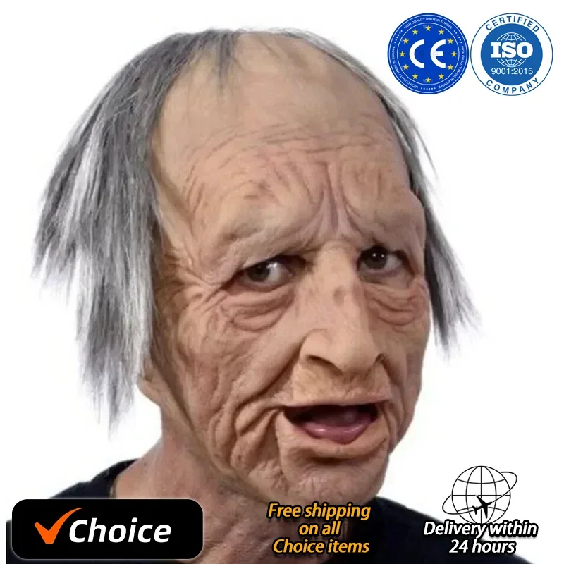 Realistic Old Man Mask Halloween Party April Fool's Day Wrinkle Elder Full Head Face Latex Mask Cosplay Party Masquerade Props