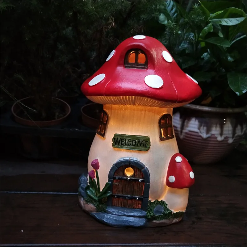 Mushroom House Solar Lamp Ornaments Resin Handicraft Craft Christmas Gifts Garden Decoration Porch TV Cabinet Desktop Ornaments