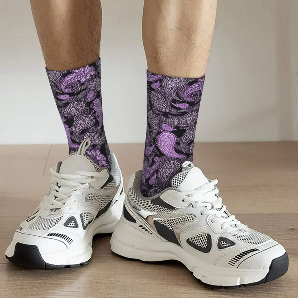 Purple Paisley Socks Harajuku Sweat Absorbing Stockings All Season Long Socks Accessories for Unisex Gifts