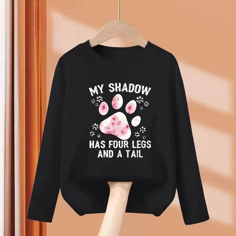 Long Sleeve Lovely Cat Paw Graphic Kids Tshirts Summer Tees Cartoon Boys Girls Clothes Kawaii Kitten Tops Y2K Children T-shirt