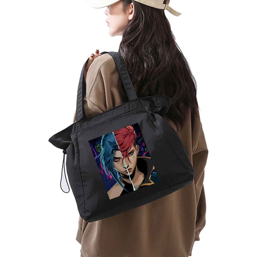 Arcane Tote Bag for Men,women Jinx Arcane VI Bags Anime Printed Canvas Bag Trendy Top-Handle Bags for Work Commuting Carrying