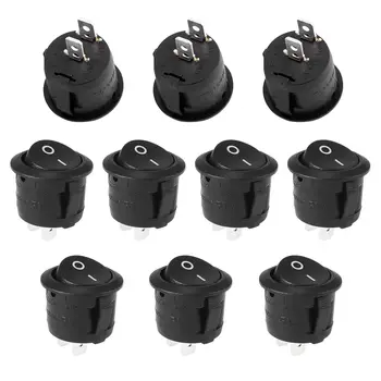 10 ชิ้น Snap - in Round Rocker Switch SPST สวิตช์สลับมินิ 2 ขา 2 ตําแหน่งสีดําปุ่มเปิดปิด AC 10A/125 โวลต์ 6A/250 โวลต์,