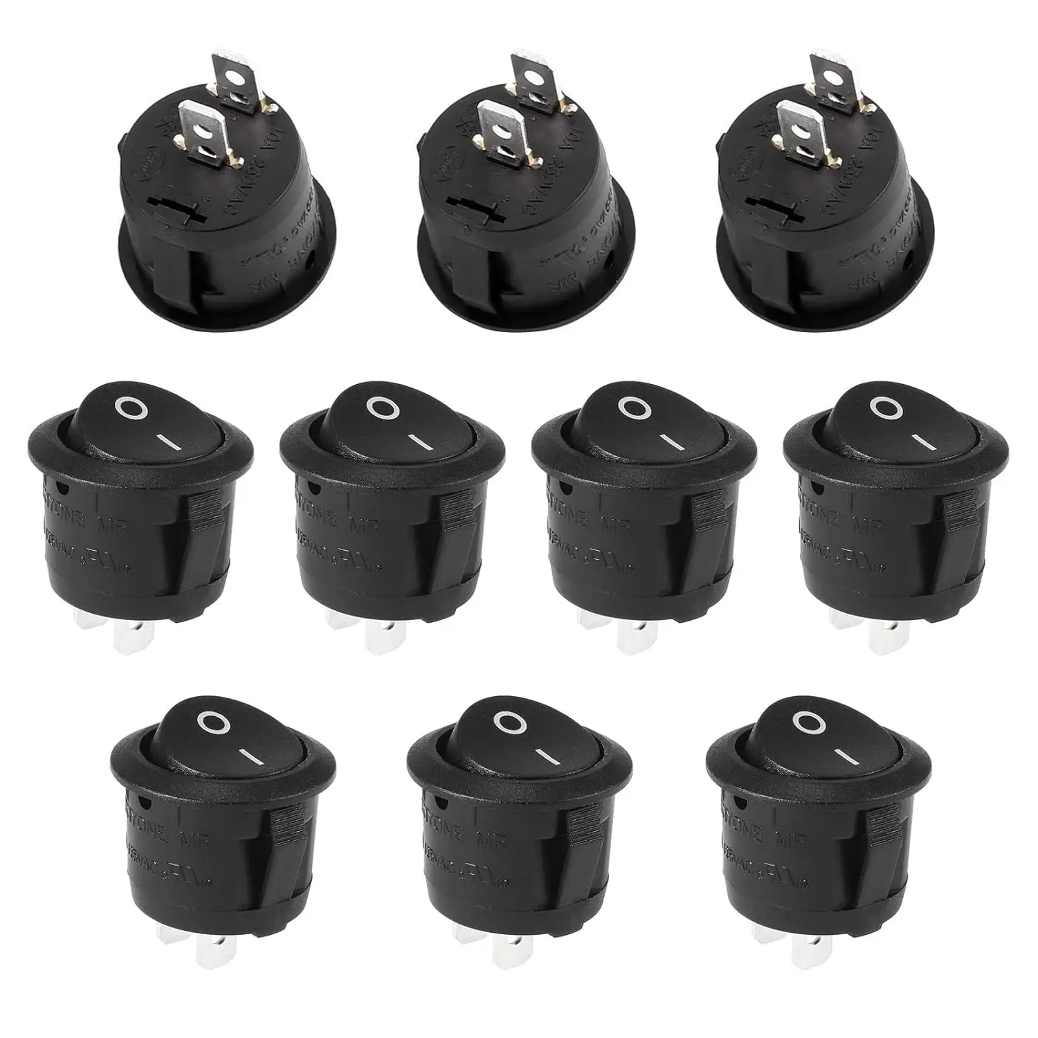 10Pcs Zatrzaskowy okrągły przełącznik kołyskowy SPST Mini przełącznik dwupozycyjny 2-pinowy 2-pozycyjny czarny przycisk Włącznik zasilania Wyłącznik AC 10A/125V 6A/250V,