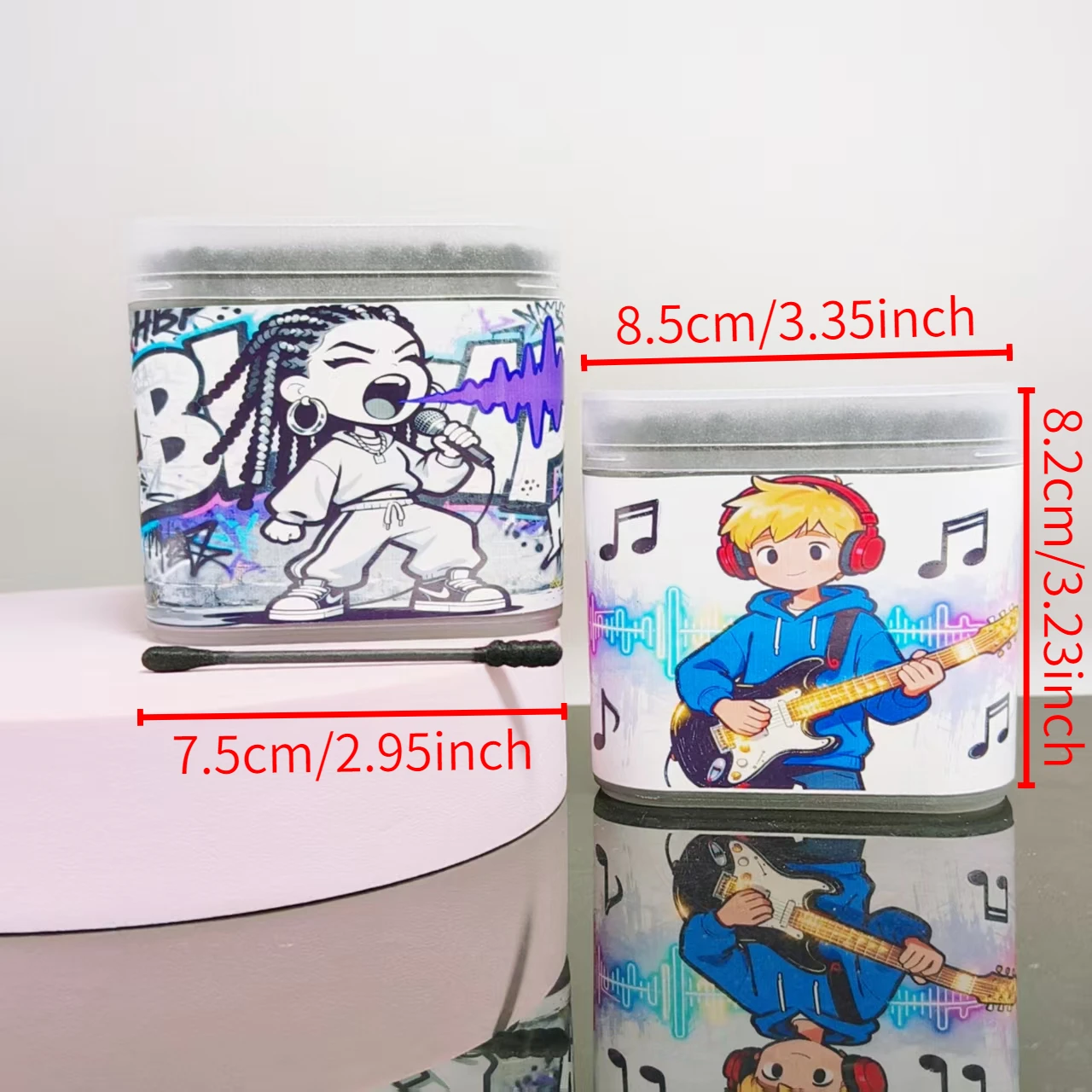 400 Stück (2 Kartons) Musik-Wattestäbchen mit Muster für Jungen und Mädchen, schwarz, doppelköpfiger Wattebausch, Geschenk-Wattestäbchen