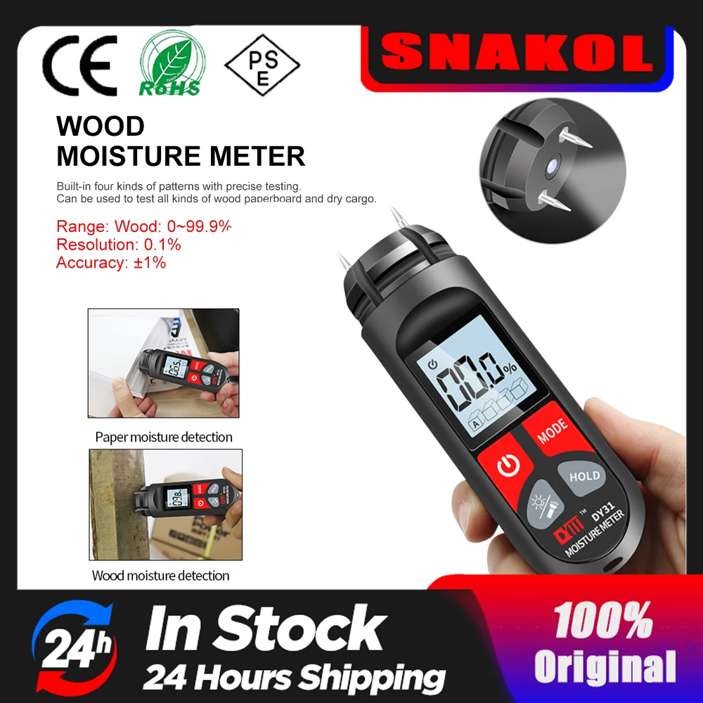 

Digital Wood Moisture Meter Paper Humidity Tester With LCD Display Portable Wall Hygrometer Timber Damp Detector 0-99.9%