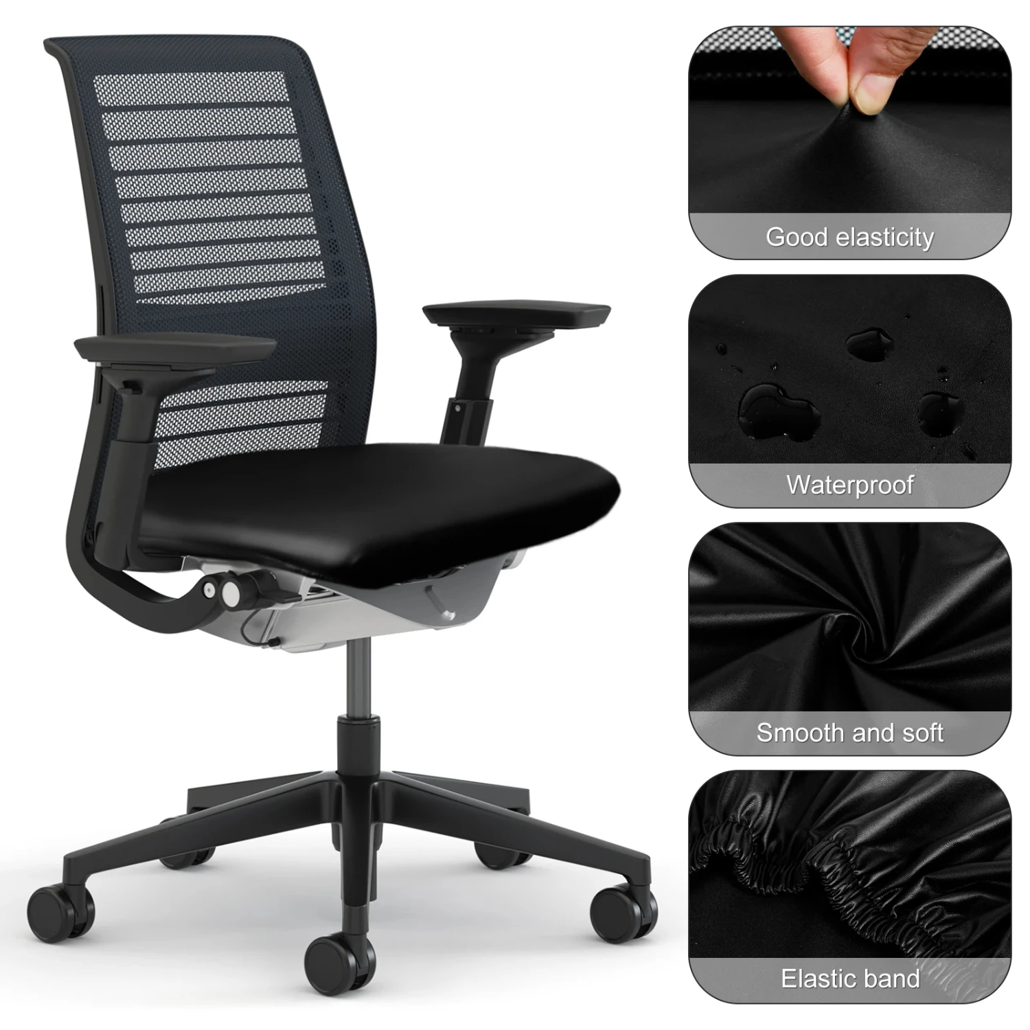 Waterproof and Oil-Proof High Chair Cover for Office Desk Chair - Stretch PU Leather Seat Covers - Protective Computer Chair Sli