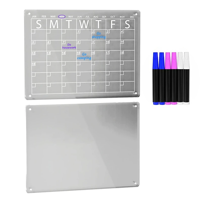 

Acrylic Dry Erase Board Set For Fridge, Clear Monthly Calendar 6 Pens & Pen Holder, Refrigerator Planner Board