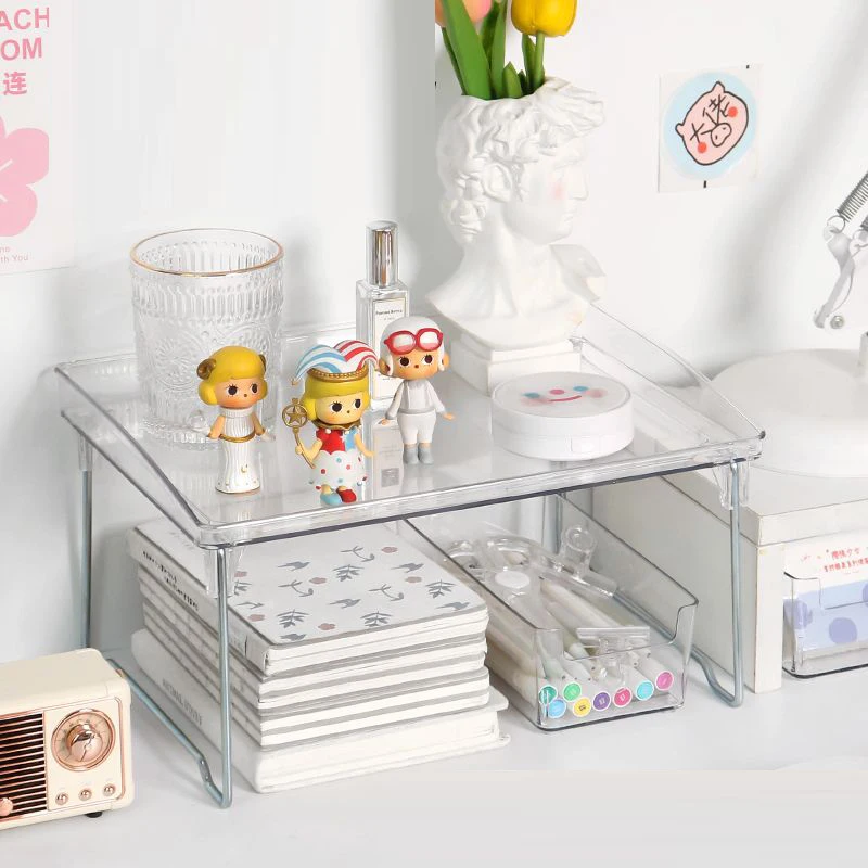 New Desktop Fold Storage Rack Rectangular Transparent Organizing Student Desk Office Cosmetics Stationery