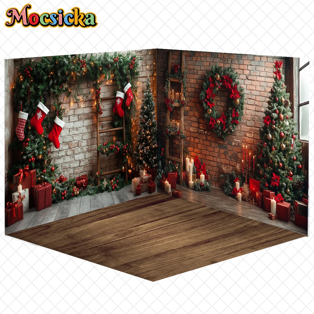 Mocsicka عيد الميلاد خلفية سنة جديدة سعيدة حفلة عيد الميلاد شجرة الطوب الجدار الديكور الكبار الأطفال صورة صورة خلفية راية