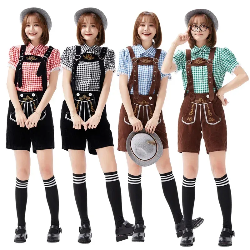 حبال نسائية Lederhosen وقميص مهرجان أكتوبر زي تقليدي موكب الحانة نادلة الزي تأثيري حفلة تنكرية Fb;4.f'7;j,3' #3