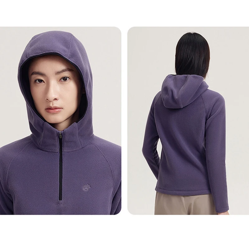 Women's Fleece-Lined Half-Zip Pullover – Anti-Static, Warm & Soft Hooded Base Layer for Autumn & Winter Outdoor Sports