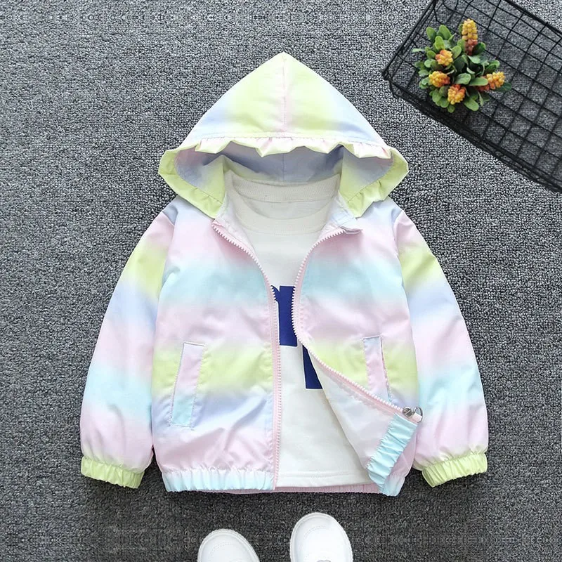Autumn Kids Girls Wing Decoration Windbreaker Jacket Zipper Hooded Coat Outerwear Outdoors Sports Casual Clothes Birthday Gift