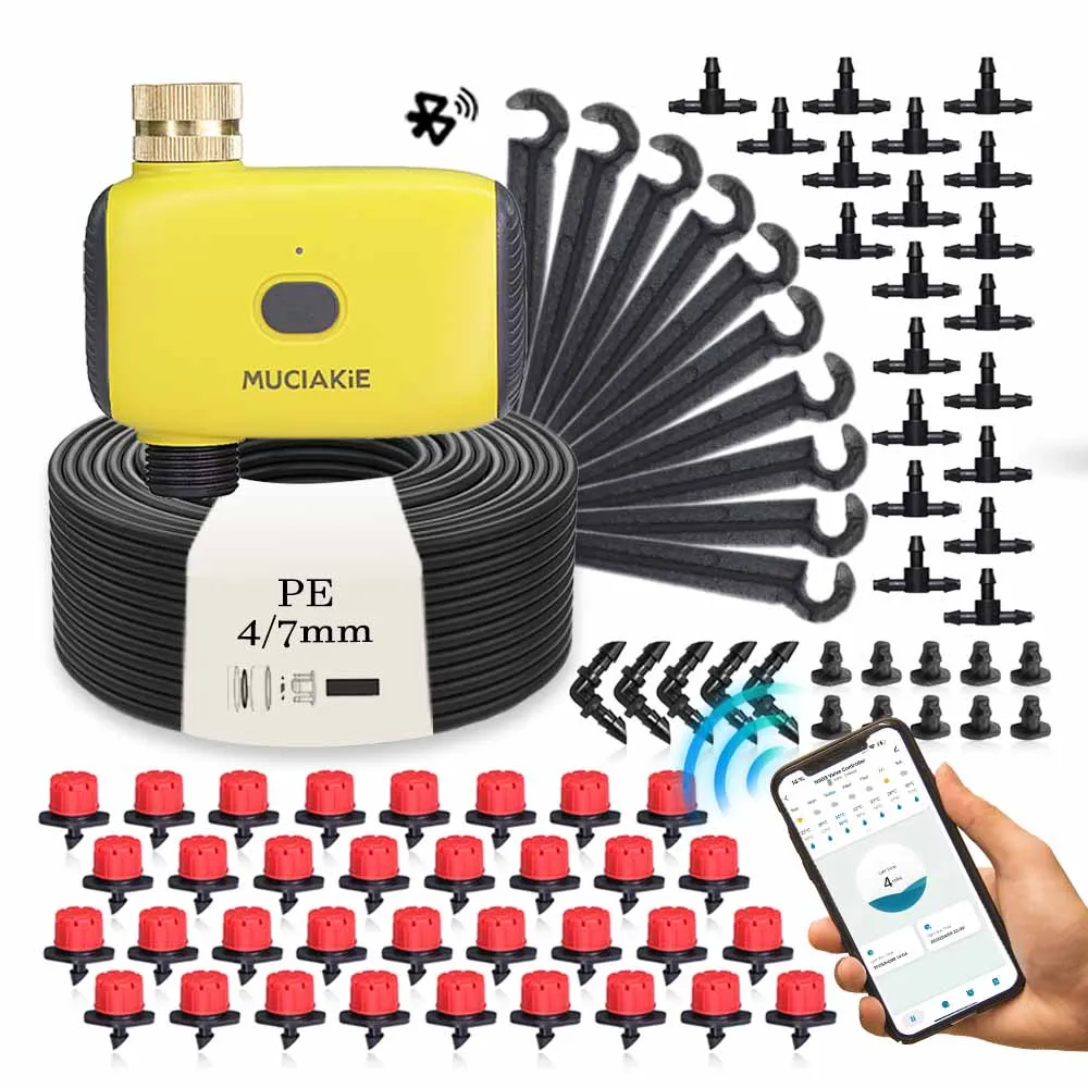 

Garden Bluetooth Smart Single Zone Timer Irrigation Kit 1/4" Hose Rotable Adjustable Sprinkler Automatic Watering Control System