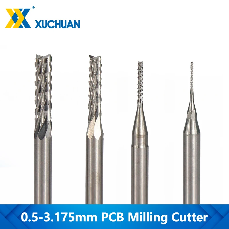 0.5-3.175mm PCB 밀링 커터 3.175mm 생크 CNC 라우터 비트 초경 엔드 밀 CNC PCB 밀링 비트 커터 조각 기계