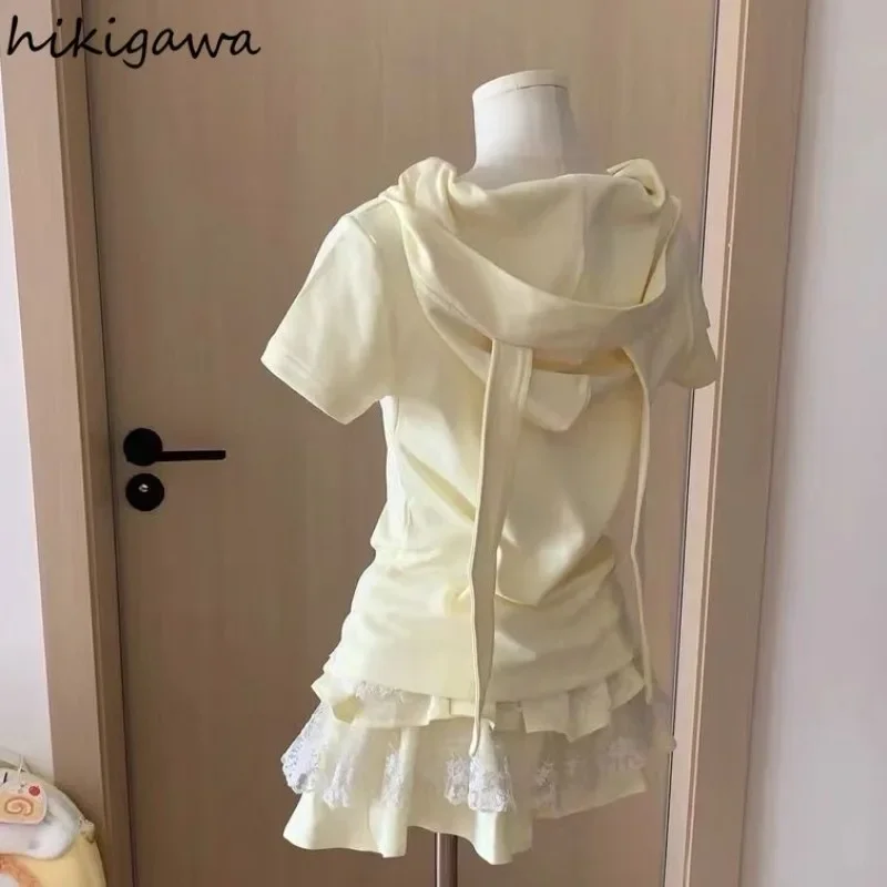 Japanese Jackets Women's Clothing Cute Rabbit Ears Hooded Zipper Outwear Y2k Tops Cartoon Casual Short Sleeve Summer Coats 7p753