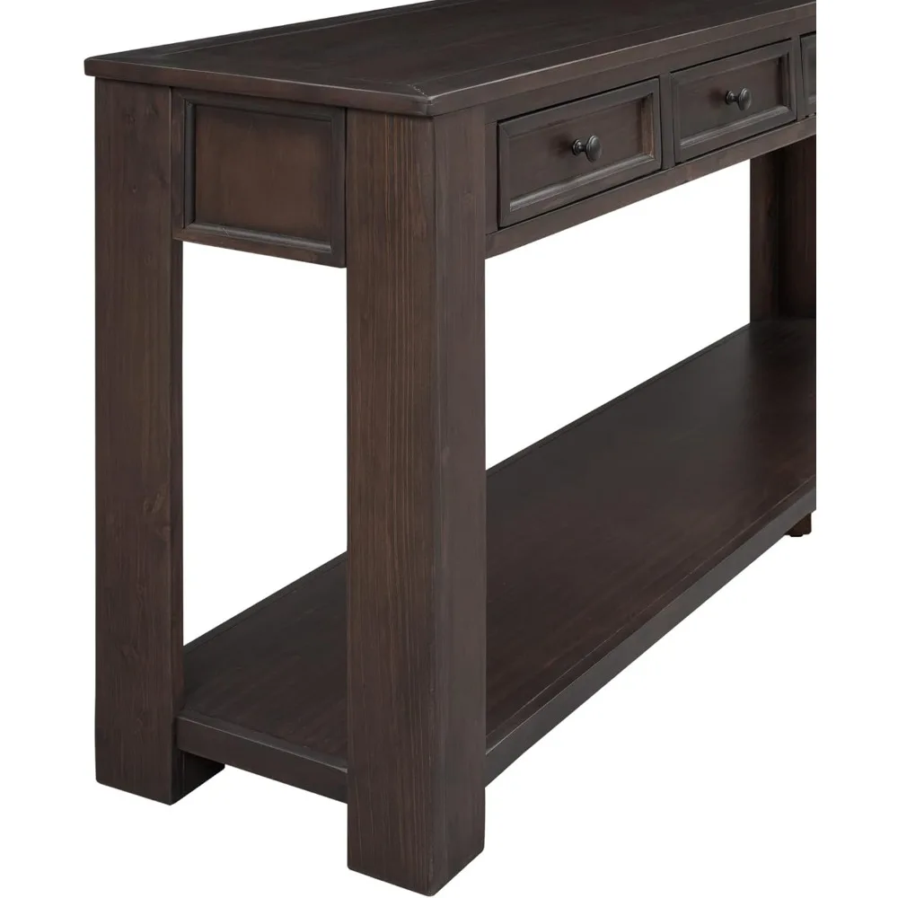 طاولة مدخل مع 4 أدراج تخزين، طاولة مدخل طويلة 63 بوصة مع رف مفتوح، طاولة وحدة تحكم أريكة للمعيشة