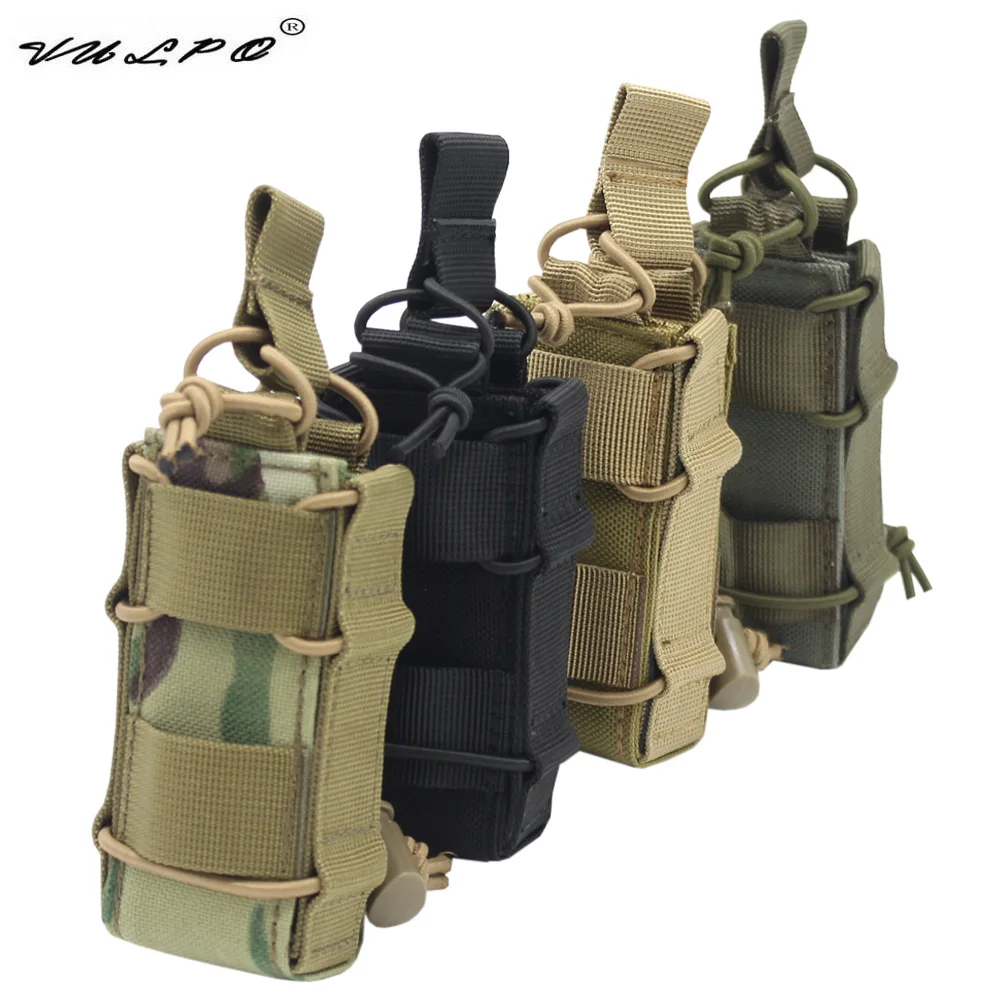 VULPO 1000D Nylon Tactical 9mm Magazine Pouch Bag Pistol Single Mag Pouch Molle Flashlight Pouch Hunting Airsoft Holster