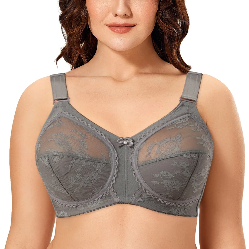 Plus Size Bra Sexy Bralette Lace Full Coverage Ultra Thin Wireless Unlined Minimizer Bra Big Size D E F G H I Cup